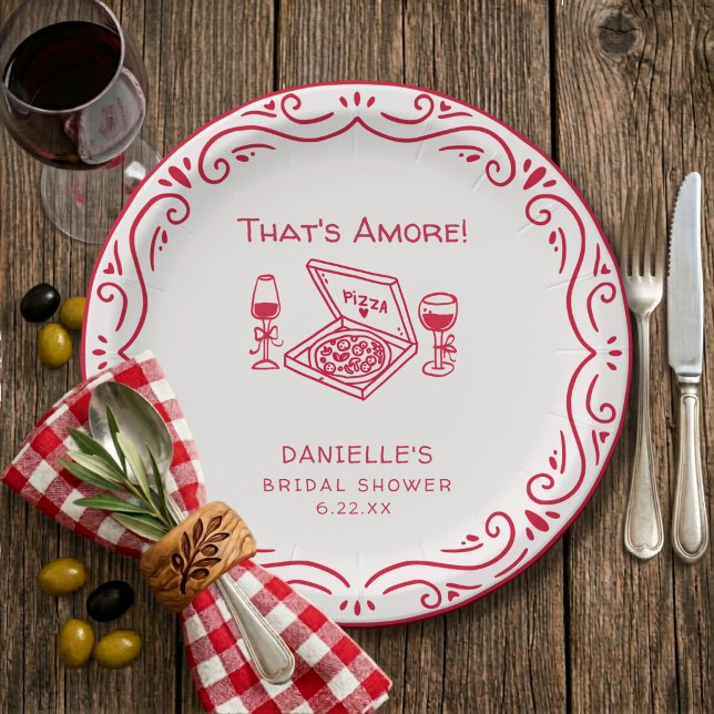 That's Amore Whimsical Hand gezeichnete Brautparty Pappteller (Von Creator hochgeladen)