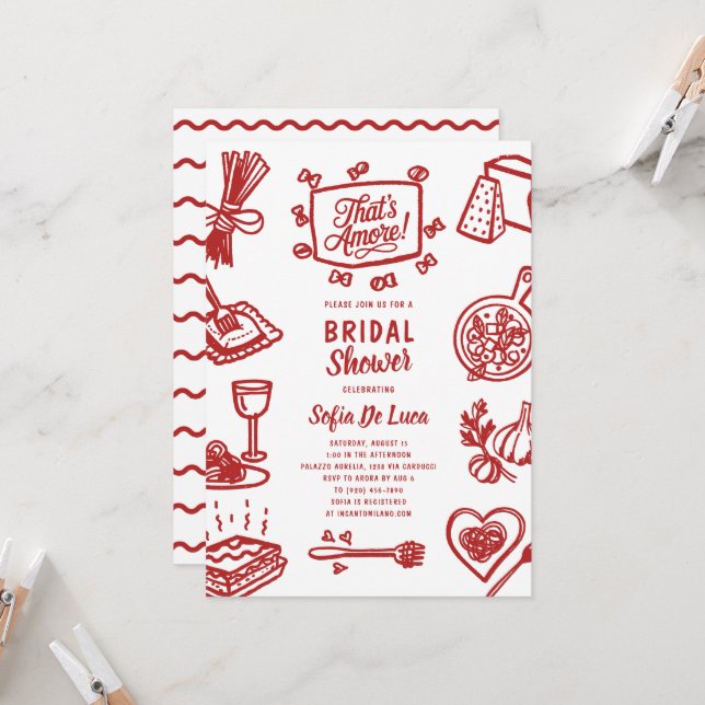 That's Amore Whimsical Pasta Bridal Shower Einladung (Vorderseite/Rückseite Beispiel)