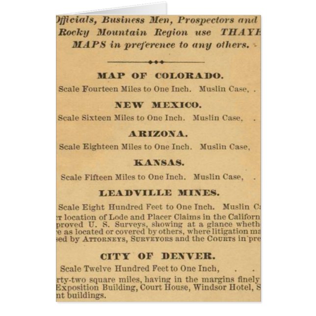 Thayers Karte von Colorado (Vorne)