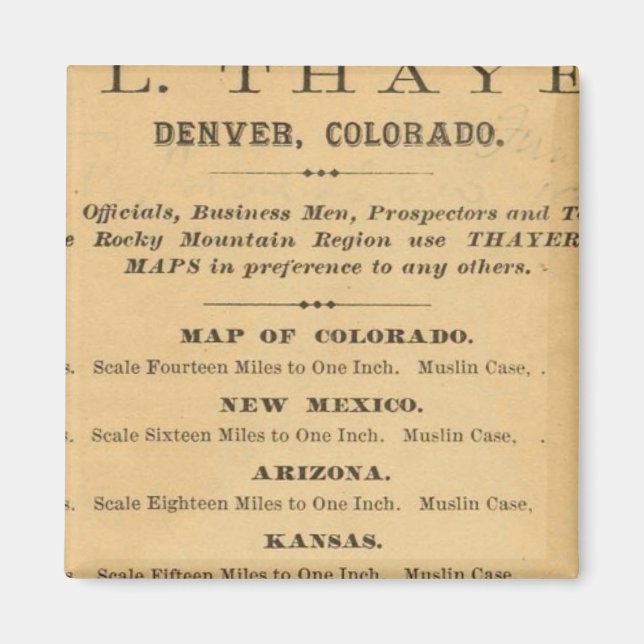 Thayers Karte von Colorado Magnet (Vorne)