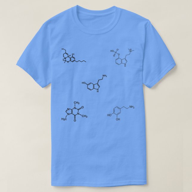 THC Psilocybin Koffein Serotonin Dopamin Molecul T-Shirt (Design vorne)