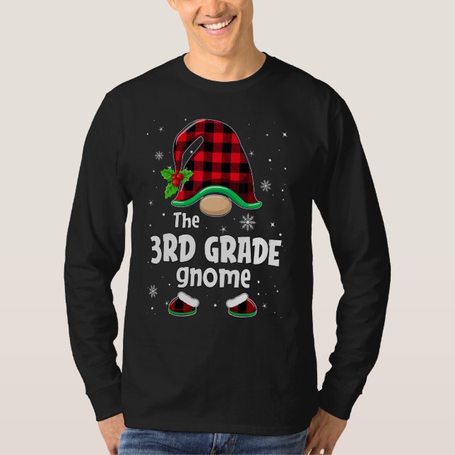 The 3rd Grade Gnome Buffalo Plaid Christmas Matchi T-Shirt (Vorderseite)