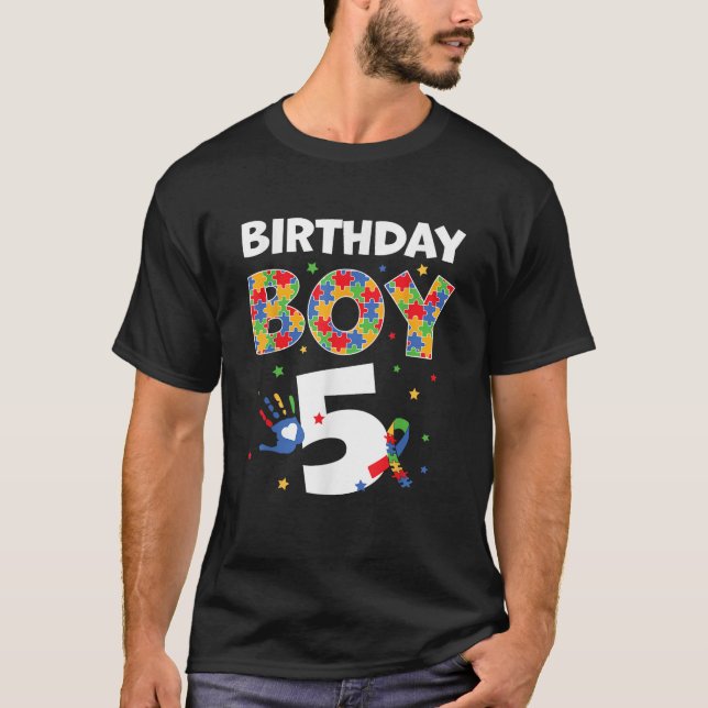 The 5th Birthday Boy Autism Awareness Puzzle Piece T-Shirt (Vorderseite)
