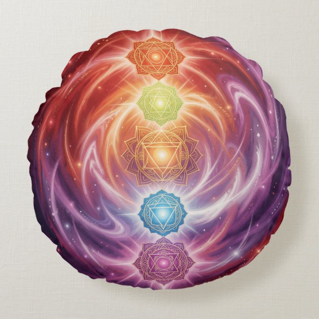 The 7 Chakras´10 Rundes Kissen (Vorderseite)