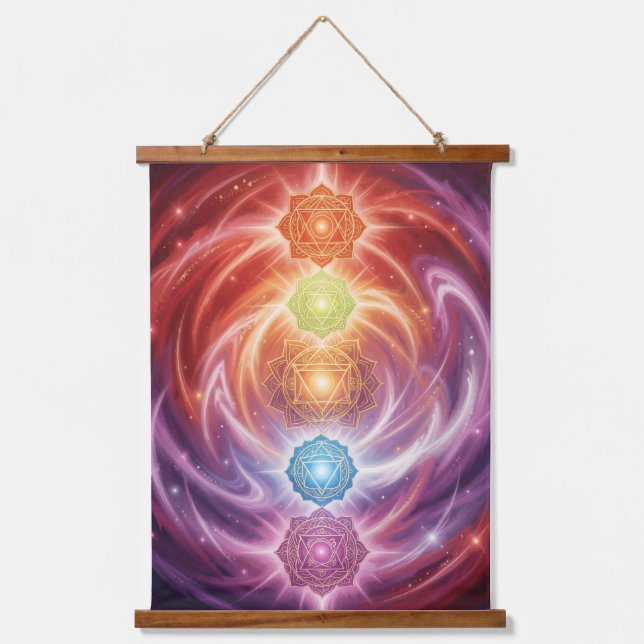 The 7 Chakras´10 Wandteppich Mit Holzrahmen (Vorderseite)
