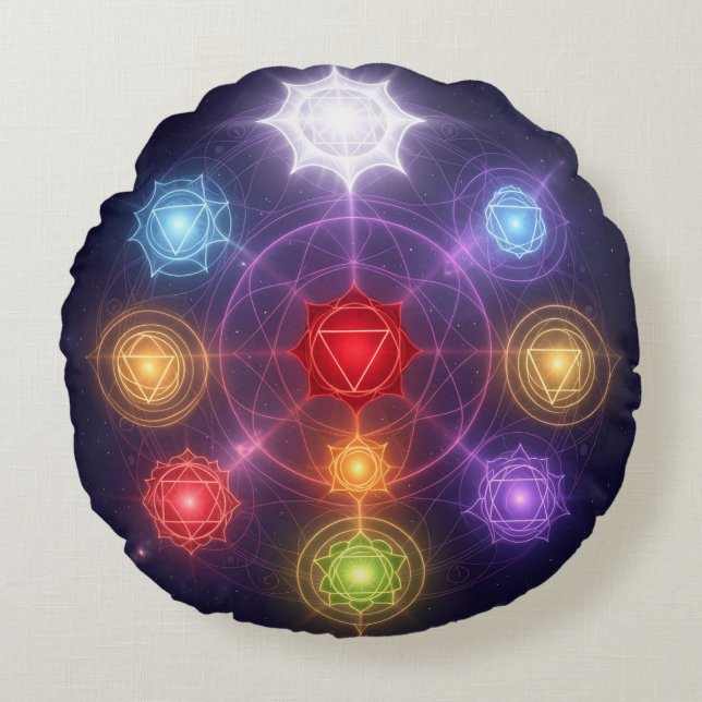The 7 Chakras´3 Rundes Kissen (Vorderseite)