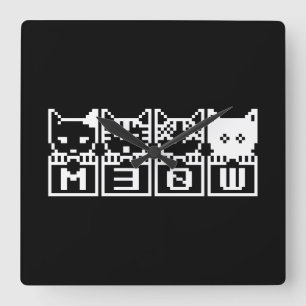 THE 8-BIT CATS M30W QUADRATISCHE WANDUHR