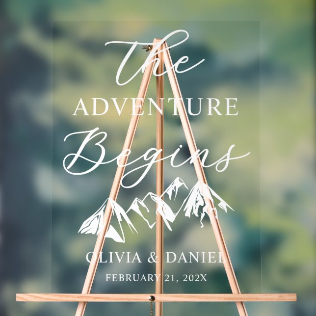 The Adventure Begins Personalized Wedding Welcome Acrylschild (Neutral)