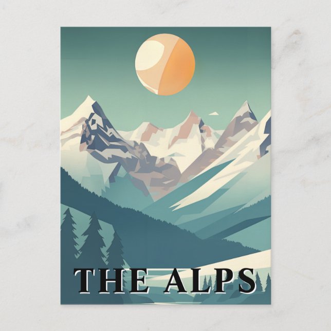 The Alps Retro Geometric European Ski Mountain Postkarte (Vorderseite)