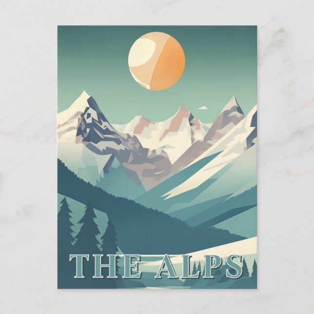 The Alps Vintage Geometric European Ski Mountain Postkarte (Vorderseite)