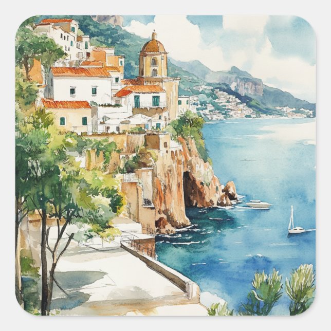 The Amalfi Coast, Italy Quadratischer Aufkleber (Vorderseite)