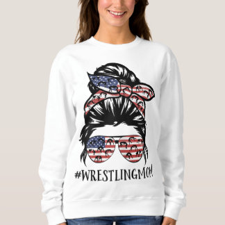 The America Flag Messy Bun Wrestling Mama Life Sweatshirt