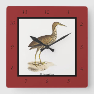 The American Bittern (Botaurus lentiginosus) Bird Quadratische Wanduhr
