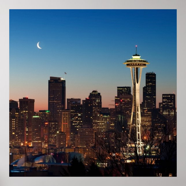 The American flag flies between the rising moon Poster (Vorne)