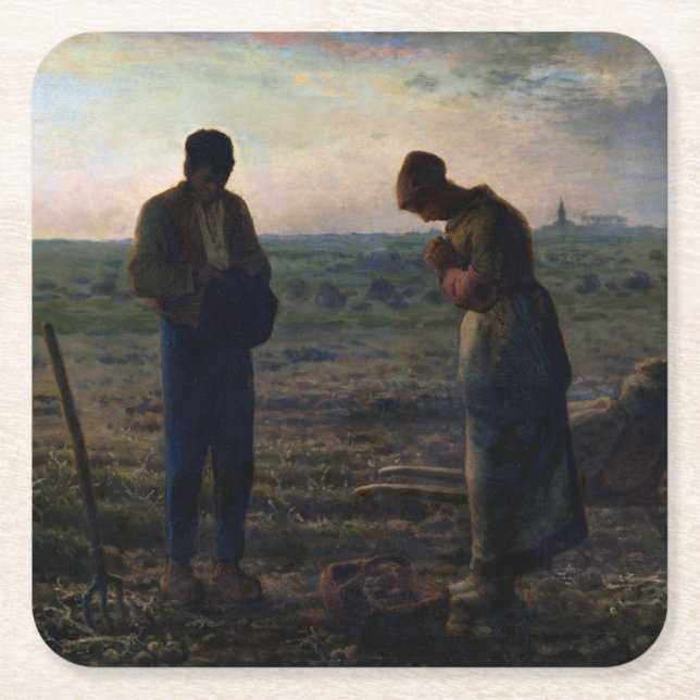 The Angelus, Jean-Francois Millet, 1857-1859 Rechteckiger Pappuntersetzer (Vorderseite)