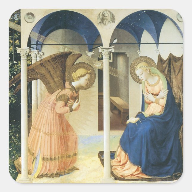 The Annunitation by Fra Angelico Quadratischer Aufkleber (Vorderseite)