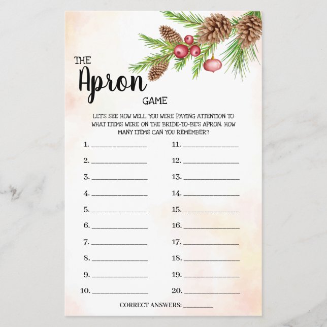The Apron game Christmas Bridal Shower Game Card Flyer (Vorne)