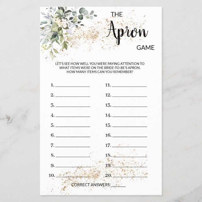 The Apron Game Herbal Bridal Shower Game Card Flyer (Vorne)