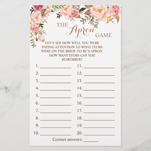 The Apron Shower Pink Floral Game Card Flyer (Vorne)