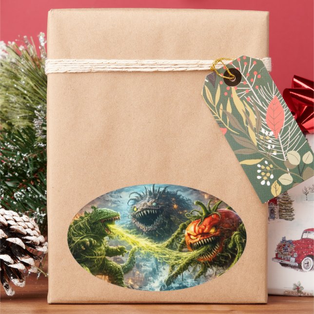 The attack of the Colossus mutant veggie oval stic Ovaler Aufkleber (Feiertag)