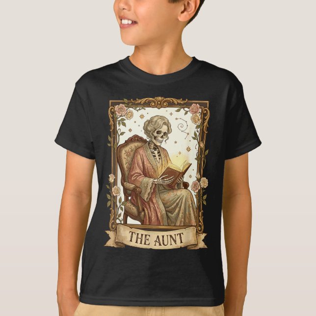 The Aunt Tarot Card Women Skeleton Aunty Book Love T-Shirt (Vorderseite)