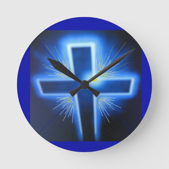 The Backlit Blue Cross Runde Wanduhr (Vorderseite)