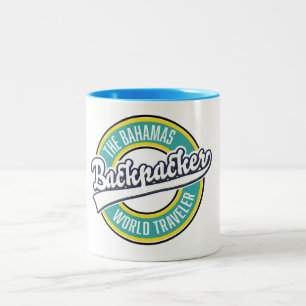 The Bahamas Backpacker World Traveler Retro-Logo. Zweifarbige Tasse