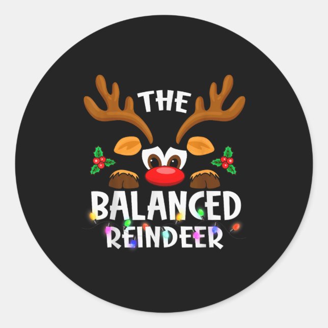 The Balanced Reindeer Christmas Men Women  Runder Aufkleber (Vorderseite)