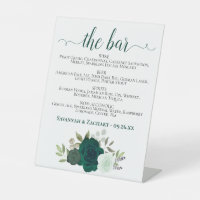 The Bar - Emerald Green Rose Drinks Menu Wedding