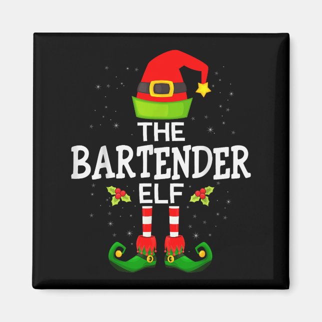 The Bartender Elf Christmas Family Matching Pajama Magnet (Vorne)