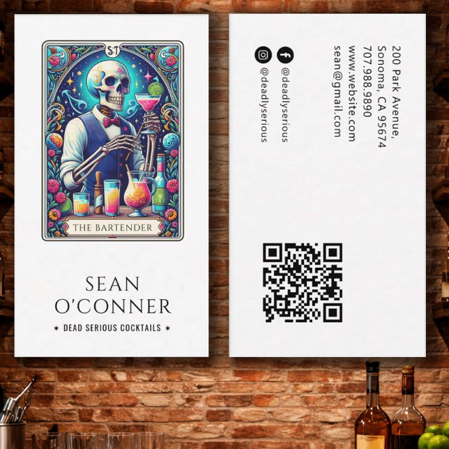 The Bartender Tarot Skeleton QR Visitenkarte (Von Creator hochgeladen)