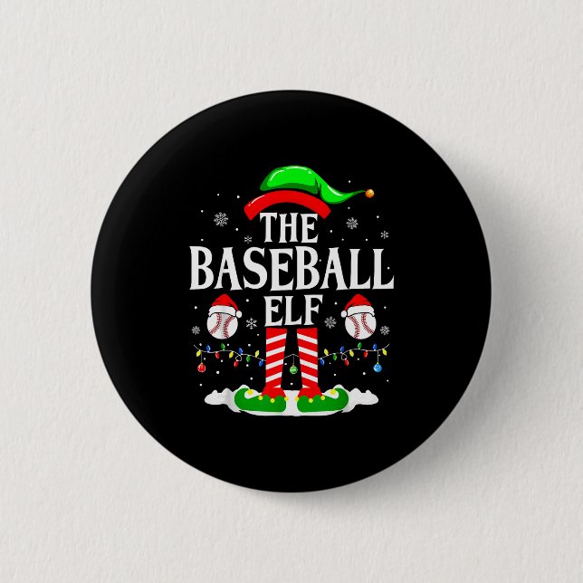 The Baseball Elf Funny Christmas Srt Lovers Xmas E Button (Vorderseite)