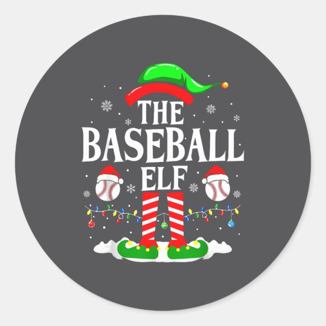 The Baseball Elf Funny Christmas Srt Lovers Xmas E Runder Aufkleber (Vorderseite)