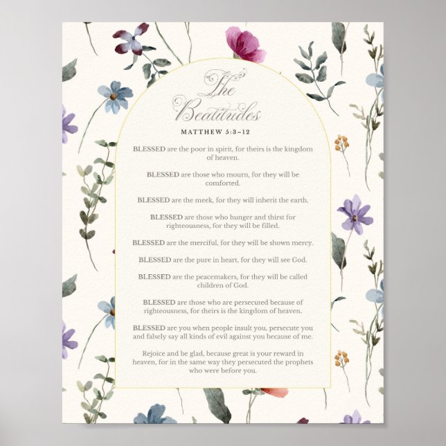 The Beatitudes Matthew 5:3–12 Floral Scripture Poster (Vorne)