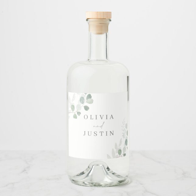 The Beautiful Wedding: Green Leaf Elegance Wedding Alkoholflaschenetikett (Vorderseite)