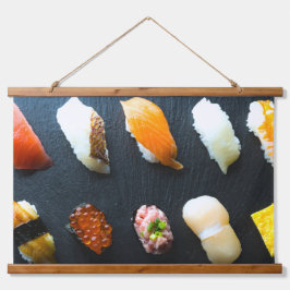 The beauty of sushi that stands out against the je wandteppich mit holzrahmen
