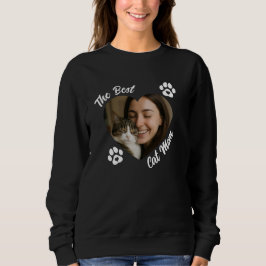 "The Best Cat Mom" Personalized Photo Heart Sweatshirt