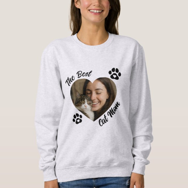 "The Best Cat Mom" Personalized Photo Heart  Sweatshirt (Vorderseite)