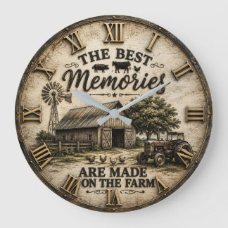 The Best Memories Are Made on the Farm Rustic Barn Große Wanduhr