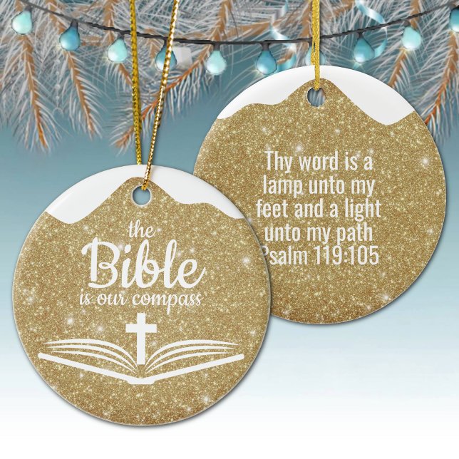 The Bible is our Compass Bible Verse Festive  ⛪️🎄 Keramik Ornament (Customizable The Bible is our Compass, Bible Verse Festive Ceramic Ornament Golden Sparkle Psalm ✞)