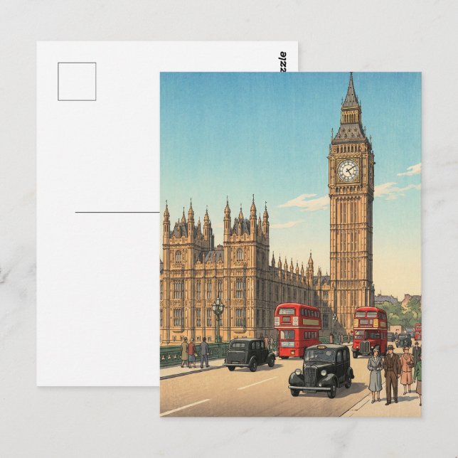 The Big Ben Clock Tower Japanese Woodblock Print Postkarte (Vorne/Hinten)