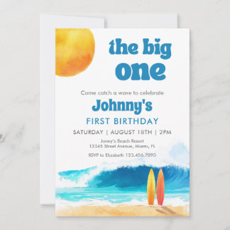 The Big One 1. Geburtstag Surf Strand Wasserfarbe Einladung