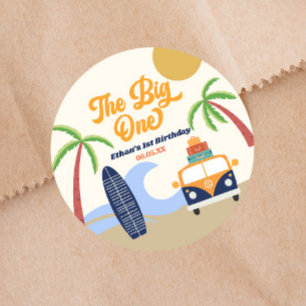 The Big One Beach Surf 1. Geburtstagsfeier Runder Aufkleber