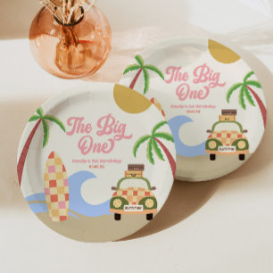 The Big One Beach Surf Pink 1. Geburtstagsfeier Pappteller