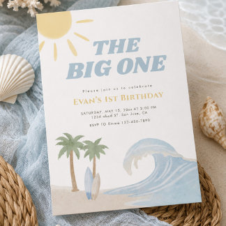 The Big One Beach Surf Sommer Wasserfarbe Küste Einladung