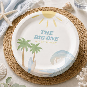 The Big One Beach Surf Sommer Wasserfarbe Küste Pappteller
