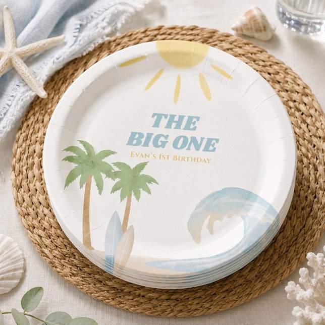The Big One Beach Surf Sommer Wasserfarbe Küste  Pappteller (Von Creator hochgeladen)