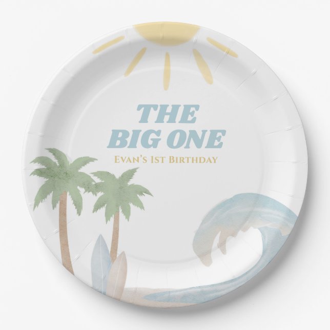 The Big One Beach Surf Sommer Wasserfarbe Küste  Pappteller (Vorderseite)