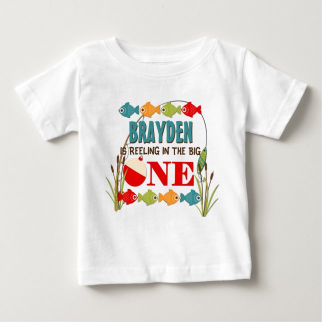 The Big One Fishing Theme Boys First Birthday Baby T-shirt (Vorderseite)