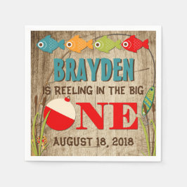 The Big One Fishing Theme Boys First Birthday Serviette